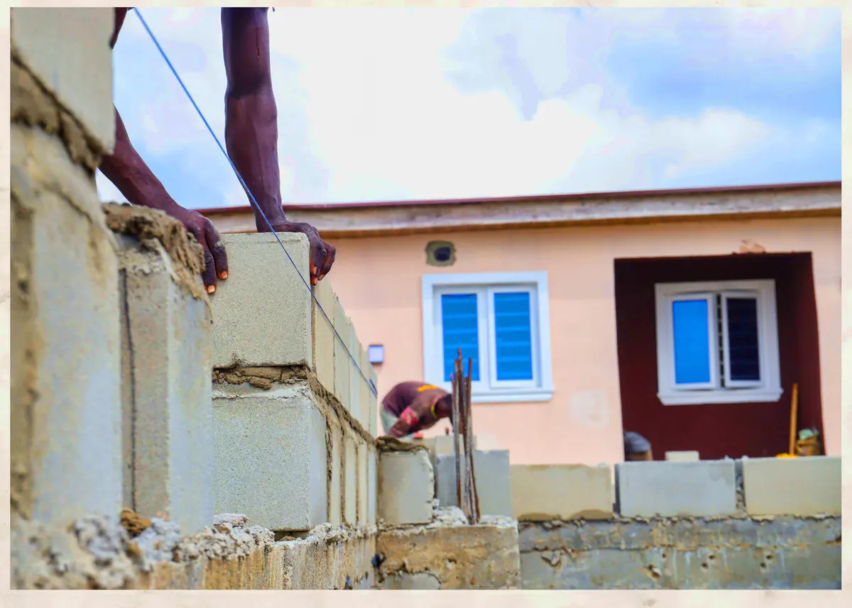 Architect reviewing building drawings